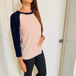 Baseball sleeve color block blouse